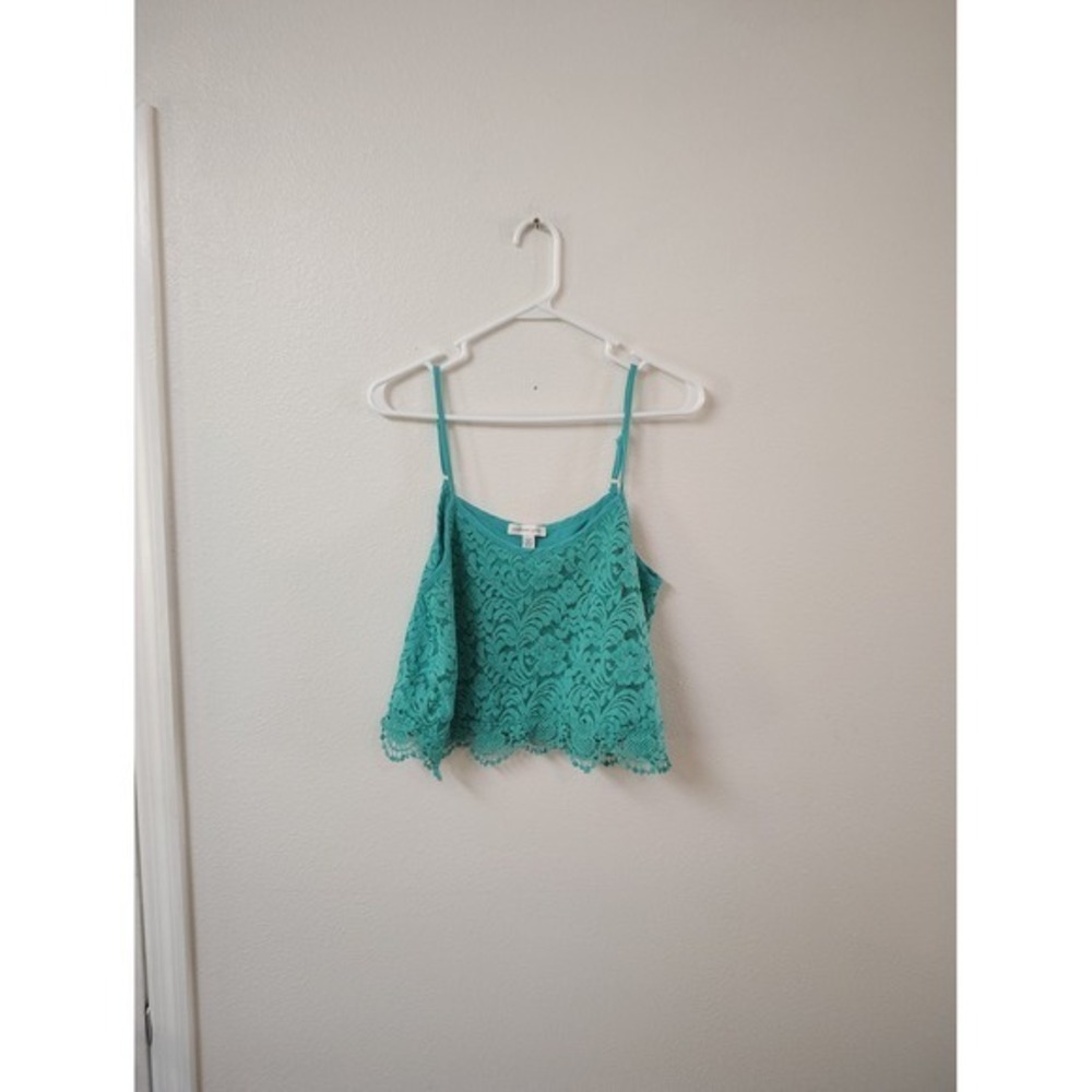 Ambiance Apparel Teal Floralβ Lace Crop Camisole Top Adjustable Straps L